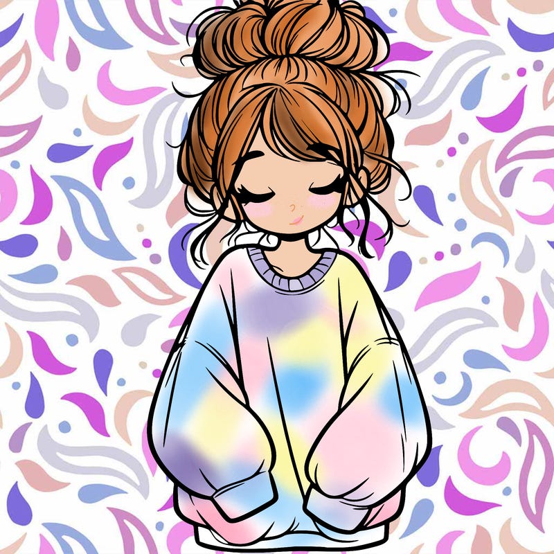 girl with baggy sweatshirt and messy bun