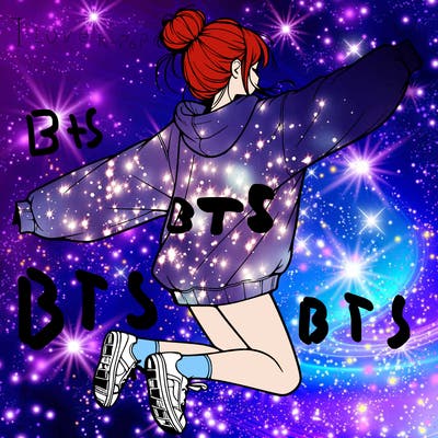 realistic girl jumping with a bun and oversized sweatshirt
