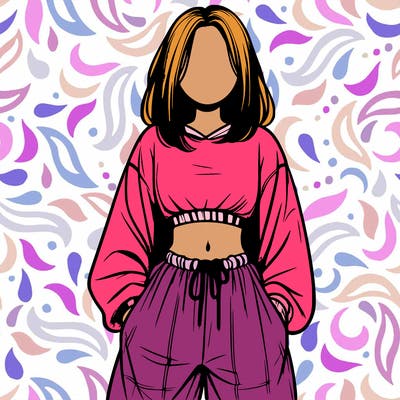 realistic girl faceless with baggy pants and a crop top