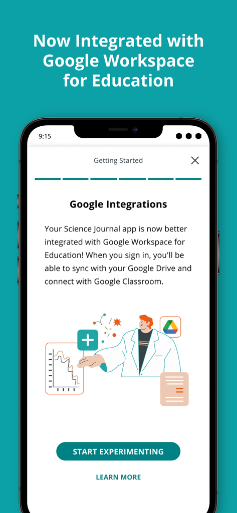 Arduino Science Journal - Arduino Science Journal app showing Google Workspace for Education integration for Google Drive and Classroom syncing.