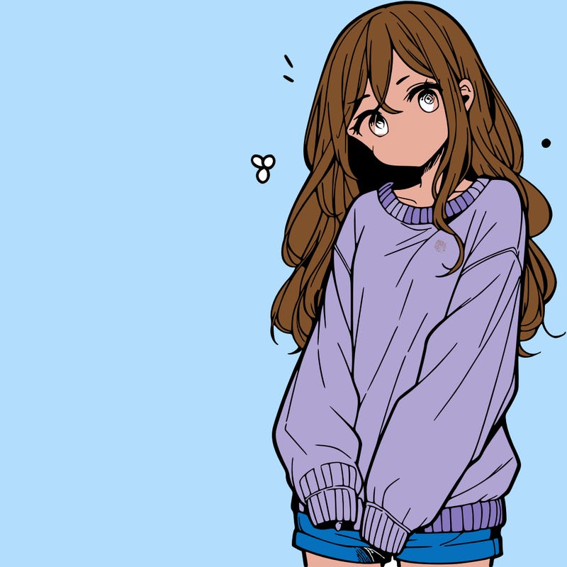 manga teen girl  in a sweater and baggy pants