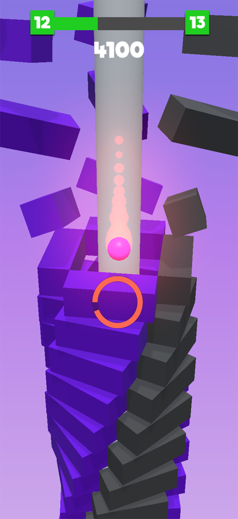Stack Ball - Tower Blast - Pink ball smashing through purple blocks in Stack Ball Tower Blast game