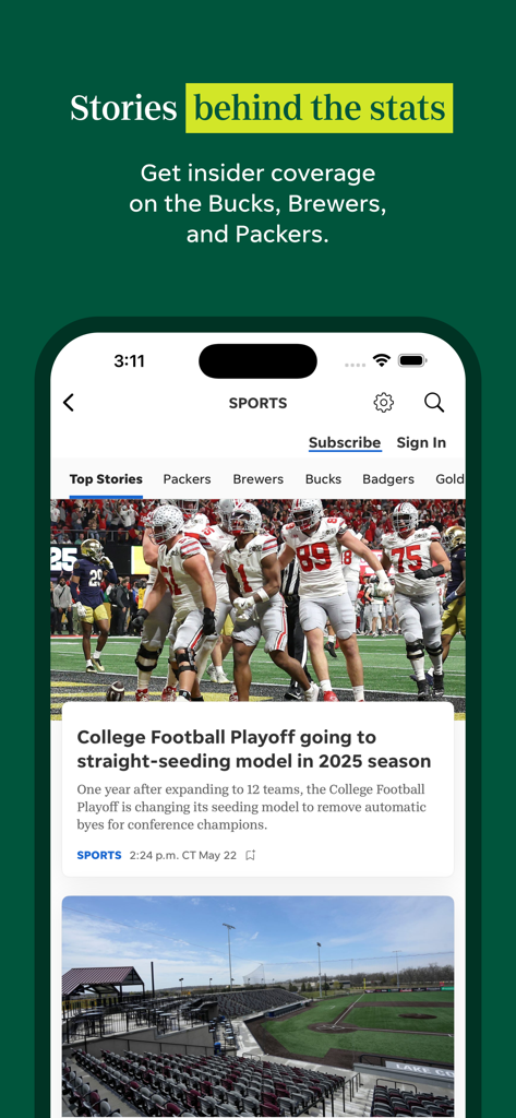 Milwaukee Journal Sentinel - ミルウォーキー・ジャーナル・センティネル アプリのスポーツセクション。ローカルなウィスコンシンニュースが特集されています。