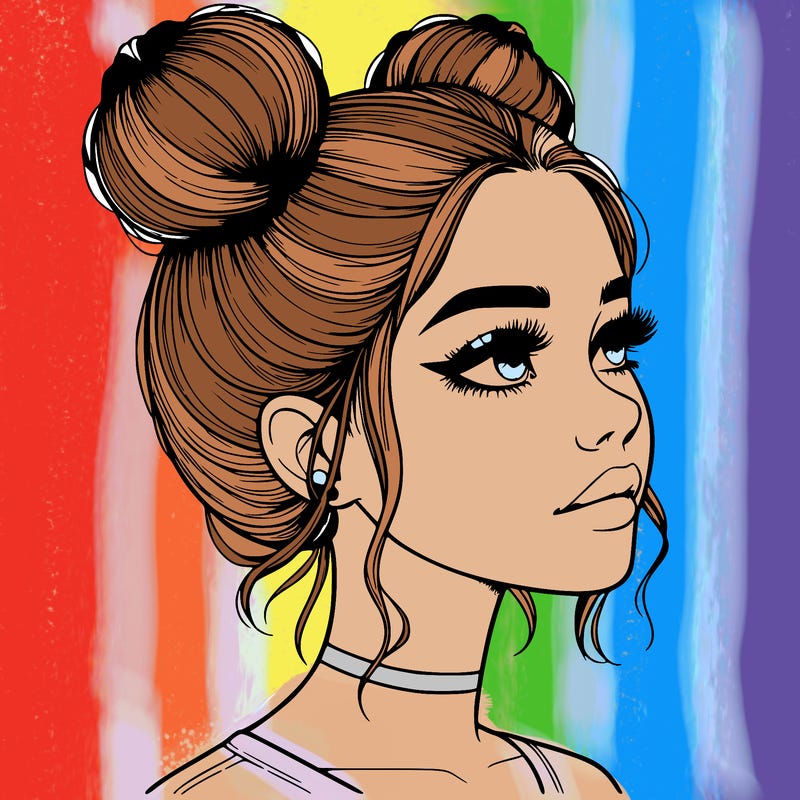 realistic girl with buns on the top of her head