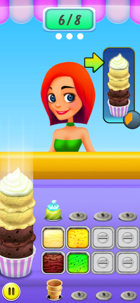 Ice Cream Truck - Food Cart - Gameplay des Eiswagen-Imbisswagen-Spiels, bei dem ein Spieler einem Kunden ein Mehrfach-Eis serviert.