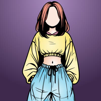 realistic girl faceless with baggy pants and a crop top