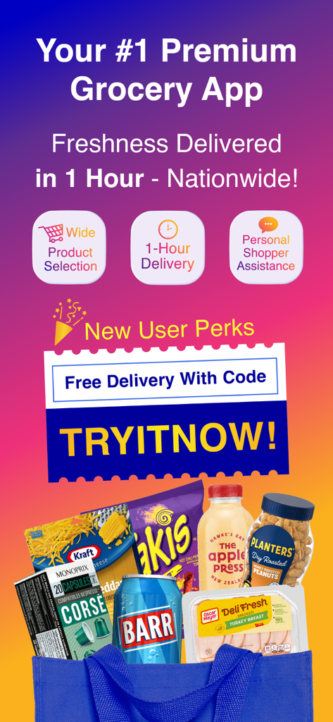 Villa Market - Screenshot der Villa Market App mit Lieferung innerhalb einer Stunde und importierten internationalen Lebensmitteln.