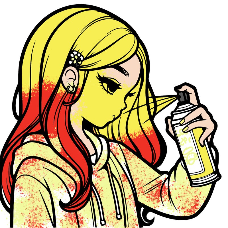 a realistic girl spray painting