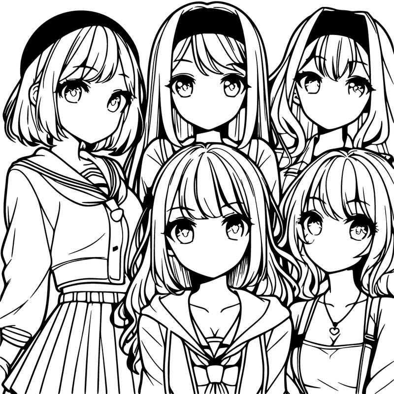 a group of four teenage anime girls