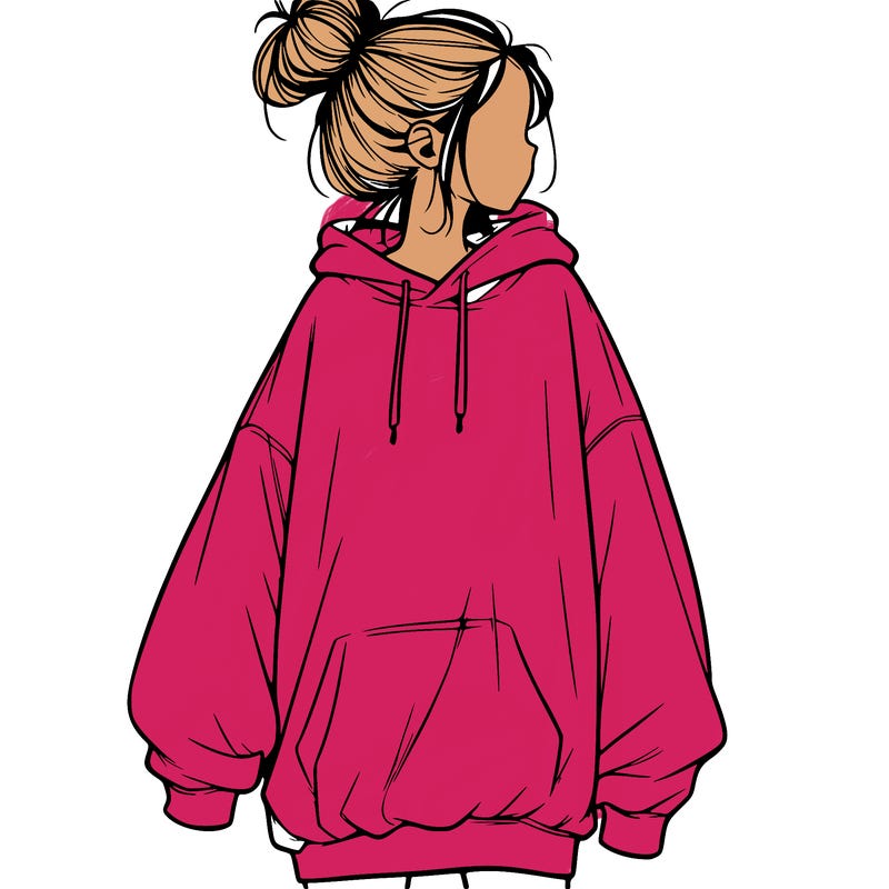 realistic girl with a oversized sweatshirt on and a bun