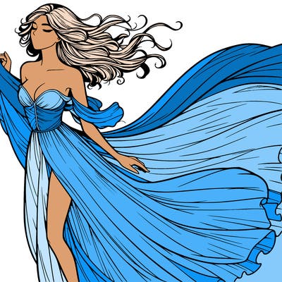 realistic woman in dress flowing the the wind