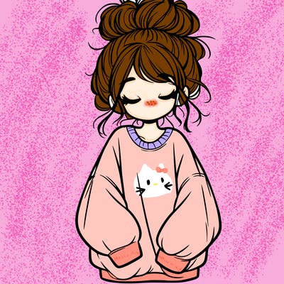 girl with baggy sweatshirt and messy bun