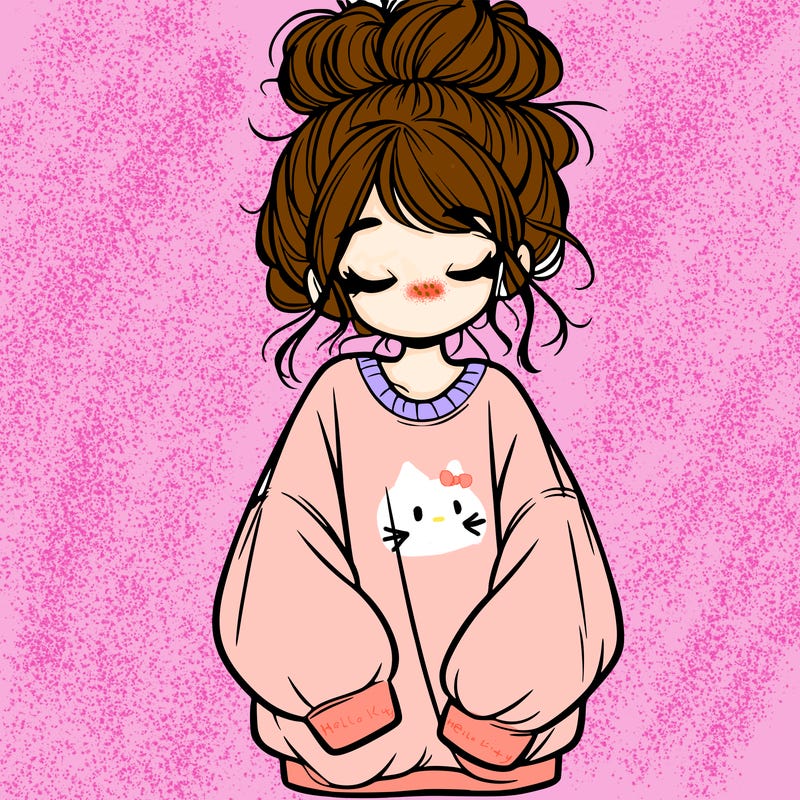 girl with baggy sweatshirt and messy bun