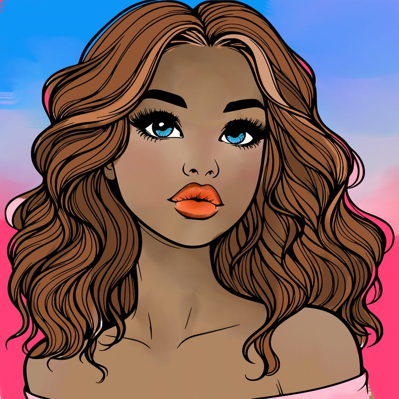 realistic girl with wavy hair and lips