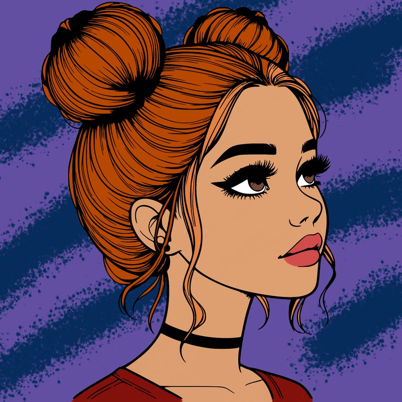 realistic girl with buns on the top of her head