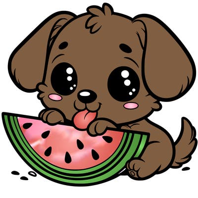 puppy eating watermelon