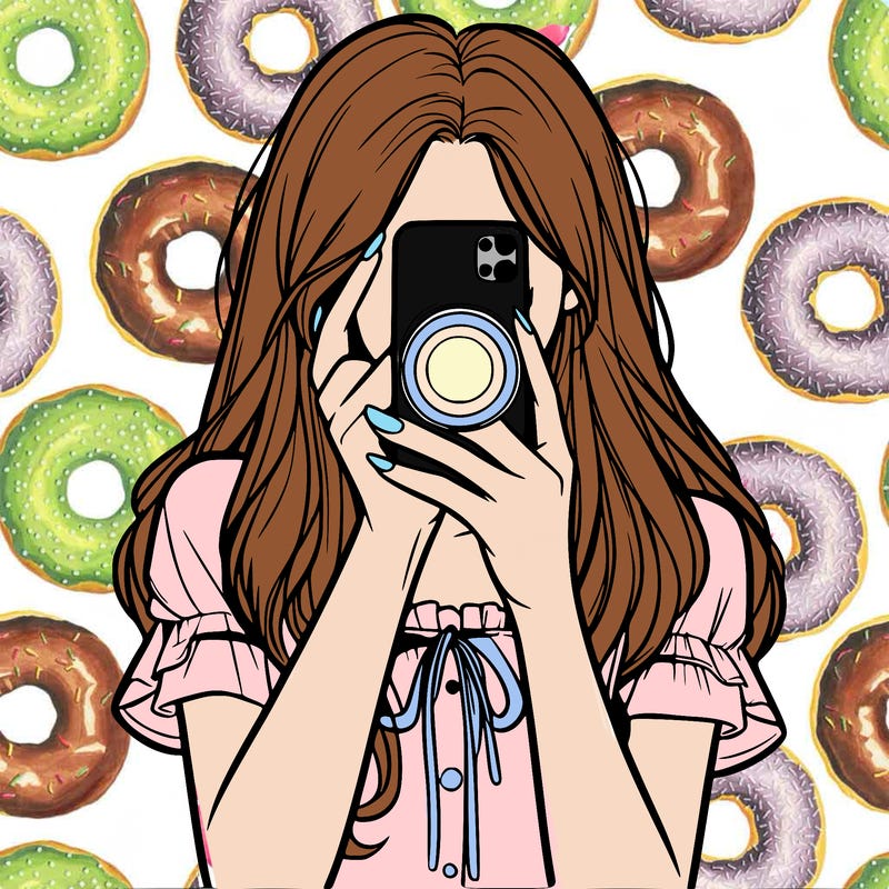 a realistic girl holding her phone taking pictures