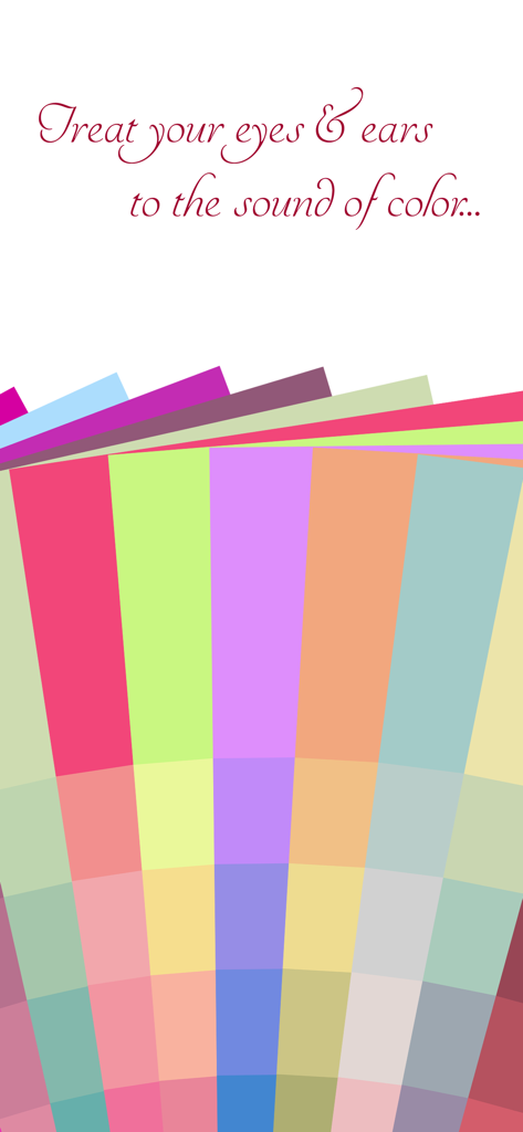 Lebendige fächerförmige Farbpaletten mit künstlerischem Text über den Klang der Farbe