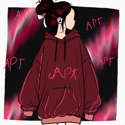 realistic girl with a oversized sweatshirt on and a bun