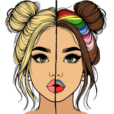 realistic girl with two buns on her hair and lips