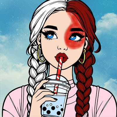 realistic girl with braided hair drinking boba