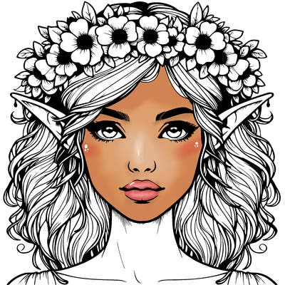 realistic female elf with flower crown