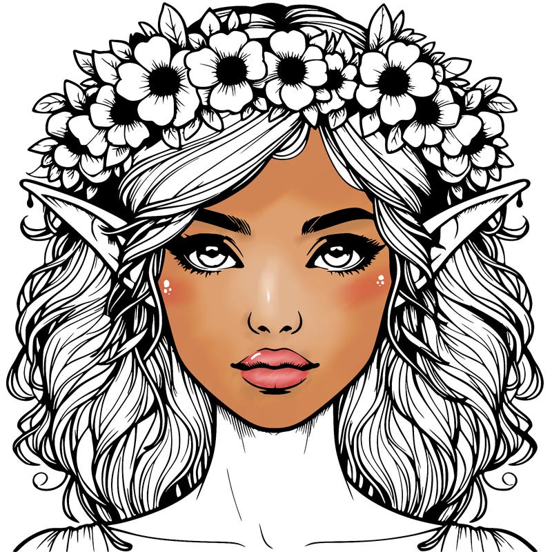 realistic female elf with flower crown
