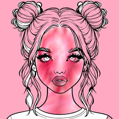 realistic girl with two buns in hair and lips