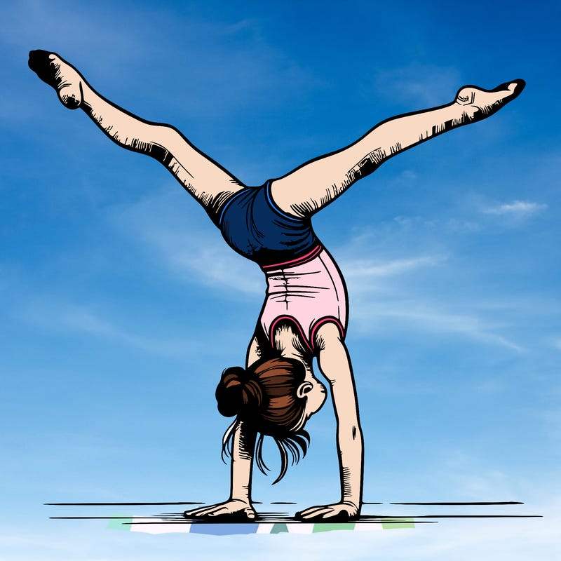 realistic gymnastic hand stand girl in four splits