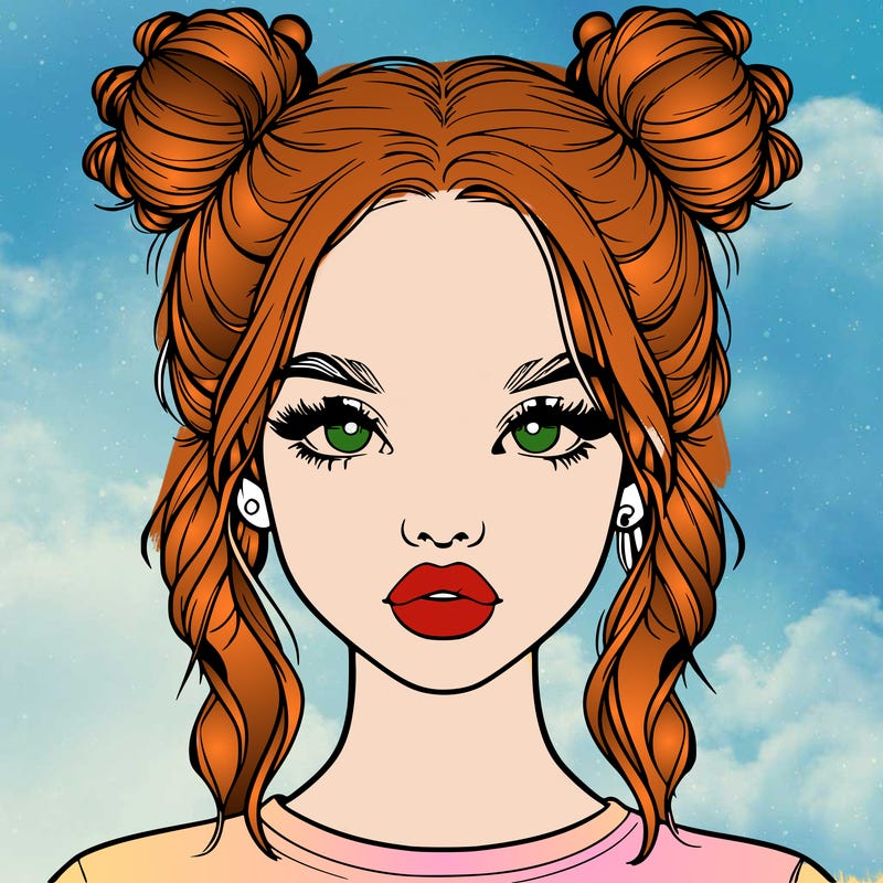 realistic girl with two buns in hair and lips