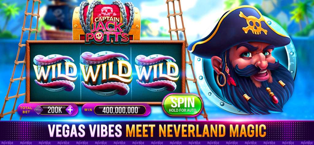 Captain Jack Potts pirate themed slot machine in Hard Rock Neverland Casino