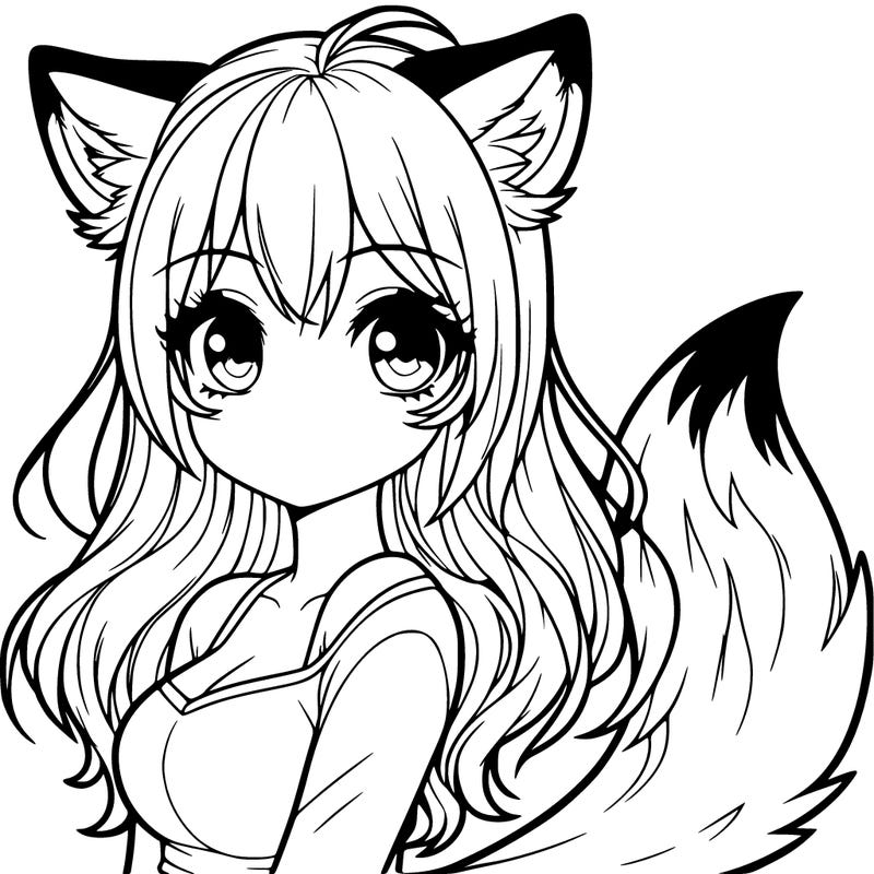 realistic looking girl with fox ears and tail