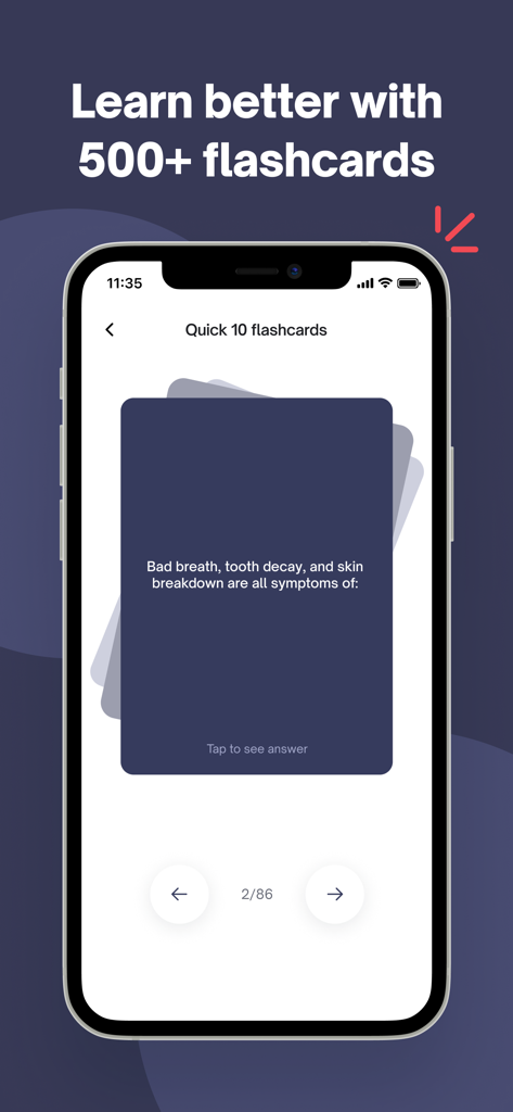 NURSING Prep 2025 - Nursing Prep 2025 app interface showing medical study flashcards with a symptom-based question