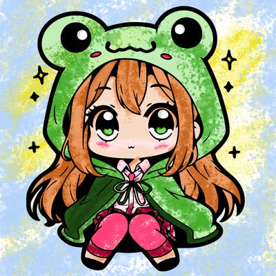 chibi girl with frog hoodie