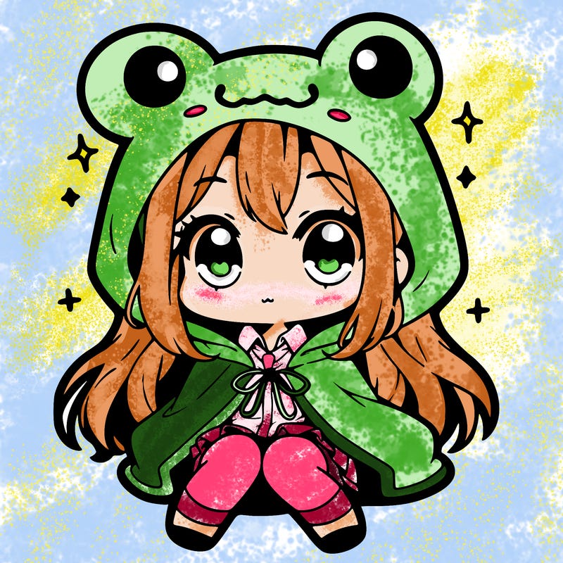 chibi girl with frog hoodie