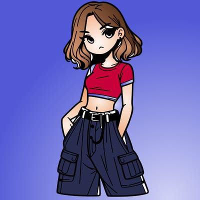 girl with crop top and baggy pants