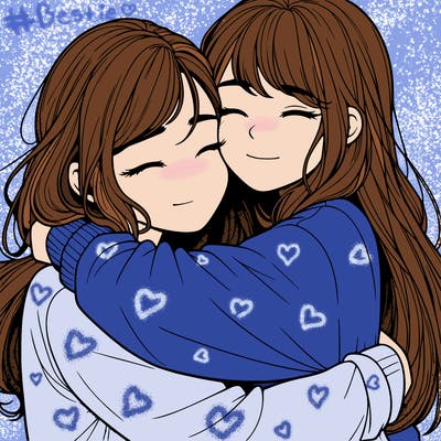 realistic two girls hugging