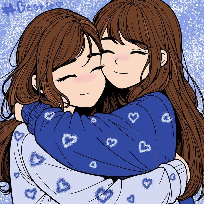 realistic two girls hugging