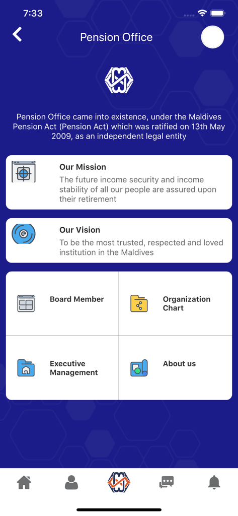 MPAO Mobile App - Information screen of the MPAO mobile app with mission and vision