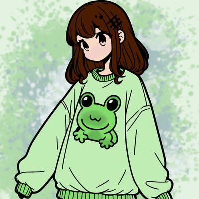girl wearing frogging sweatshirt