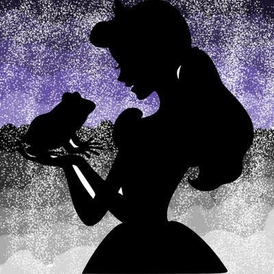 a shadow of a princess holding a frog realistic