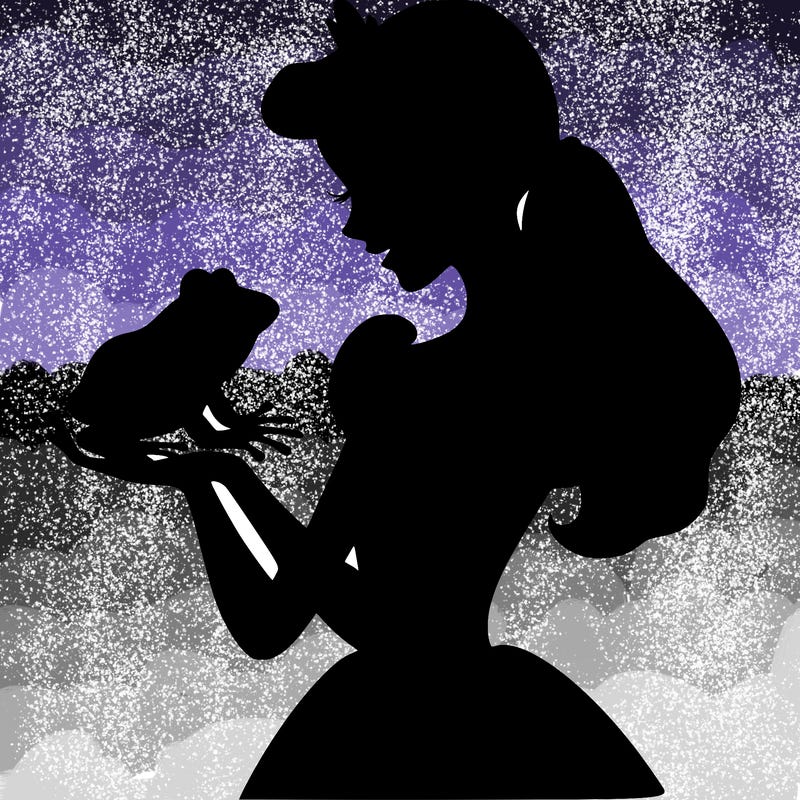 a shadow of a princess holding a frog realistic