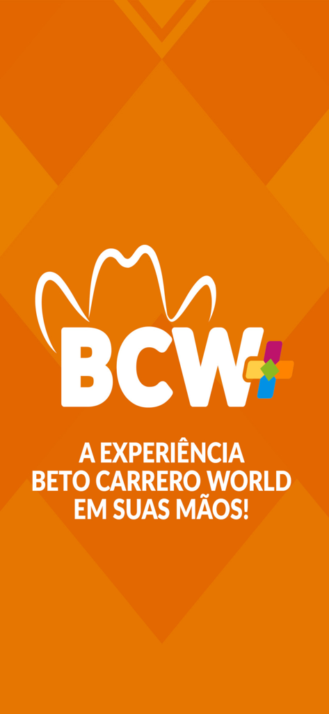 BCW+ - BCW plus app welcome screen featuring the logo and a cowboy hat icon on an orange background
