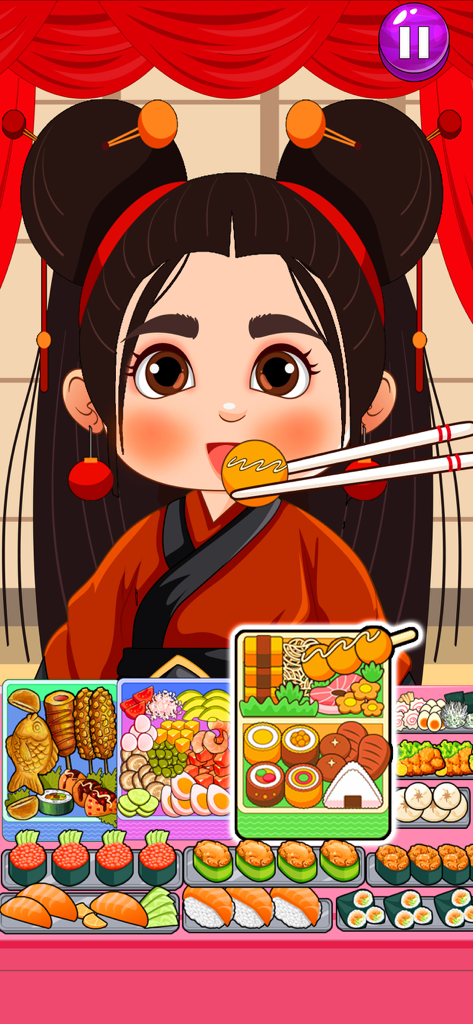 Mukbang Eating ASMR Games - Cartoon girl eating sushi and bento boxes in a Mukbang ASMR game