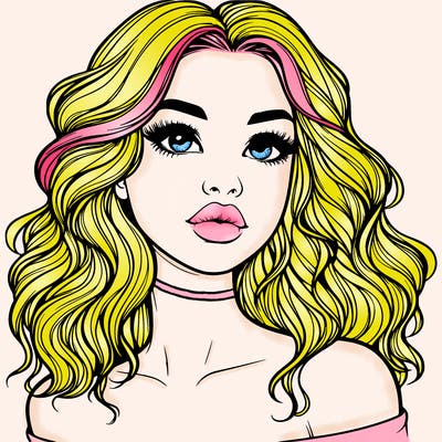 realistic girl with wavy hair and lips