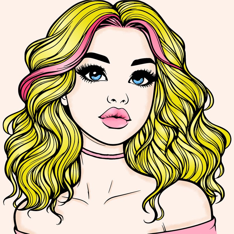 realistic girl with wavy hair and lips