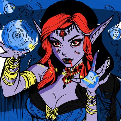 realistic scary beautiful elf sorceress casting spell