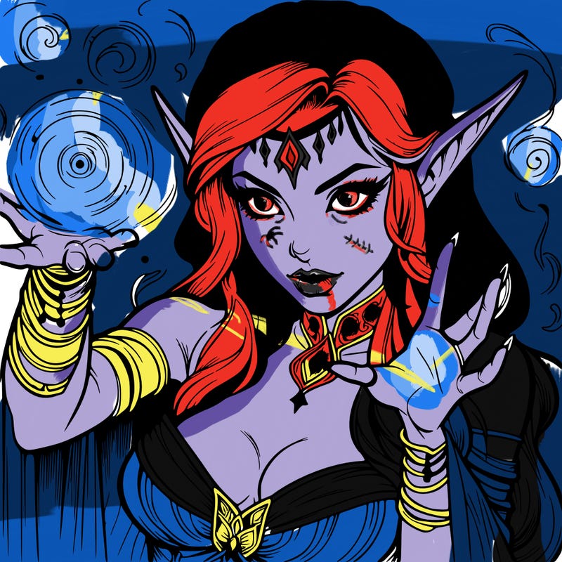 realistic scary beautiful elf sorceress casting spell