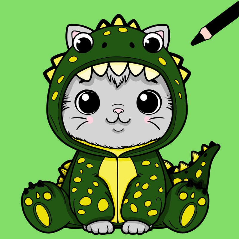 cat with dinosaur onesie