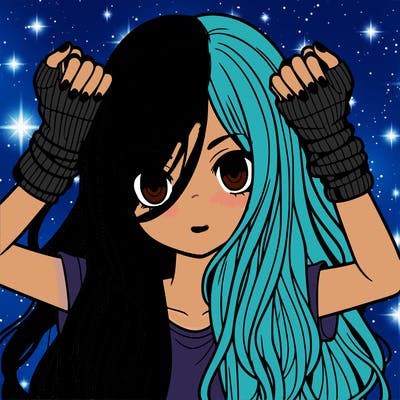 long haired girl with fingerless gloves